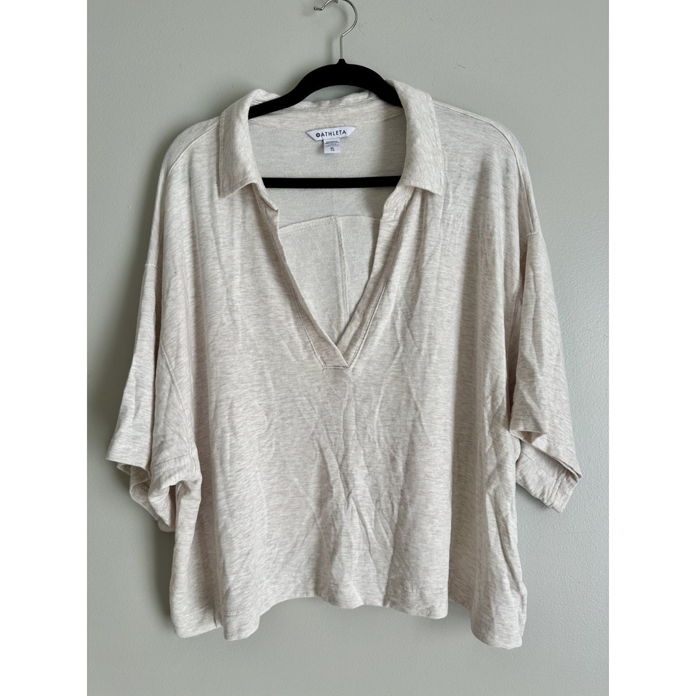 Athleta Westwood Sweatshirt Tee XL Women Cream Short Sleeve Soft Stretch Comfort